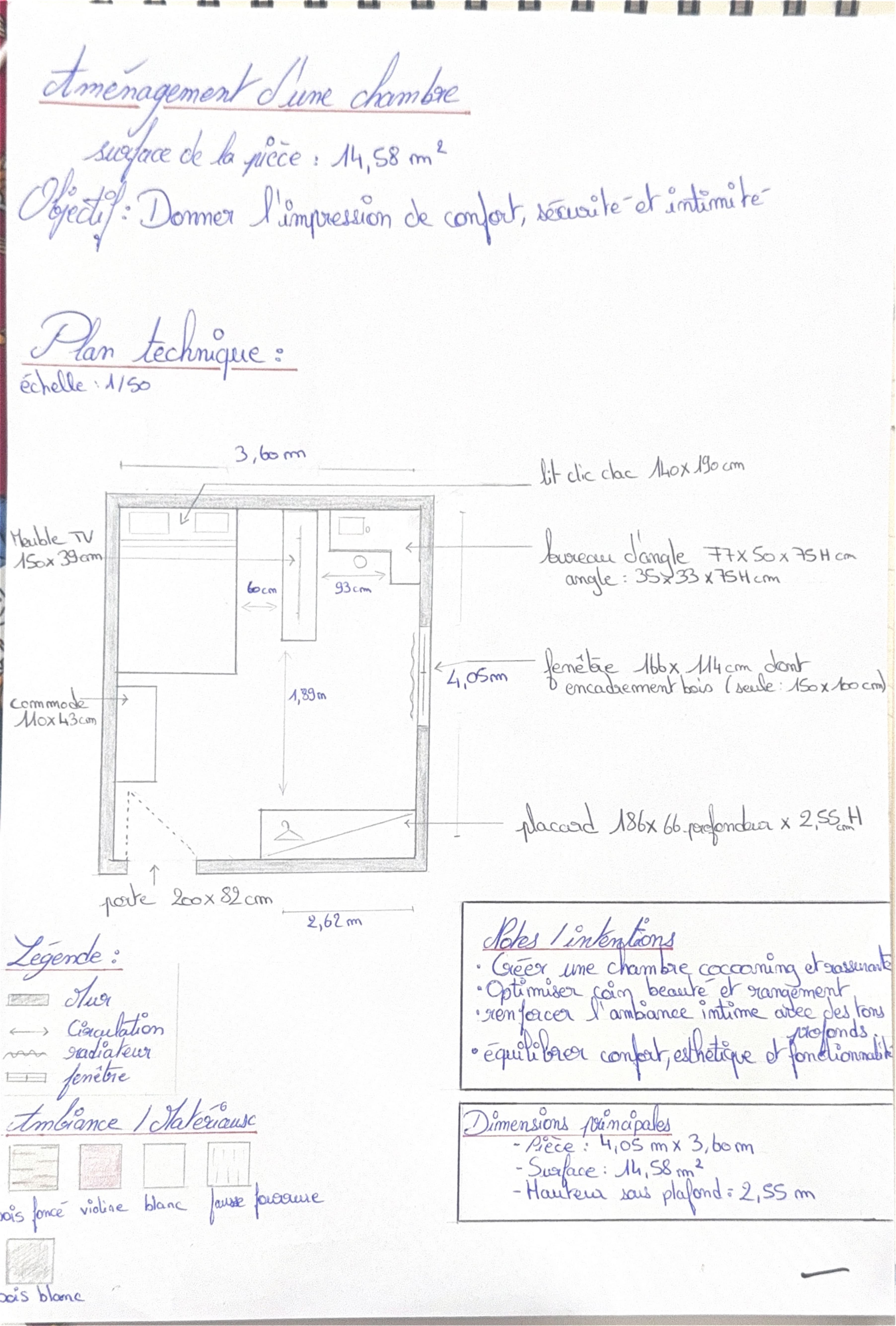 Plan technique d'une chambre